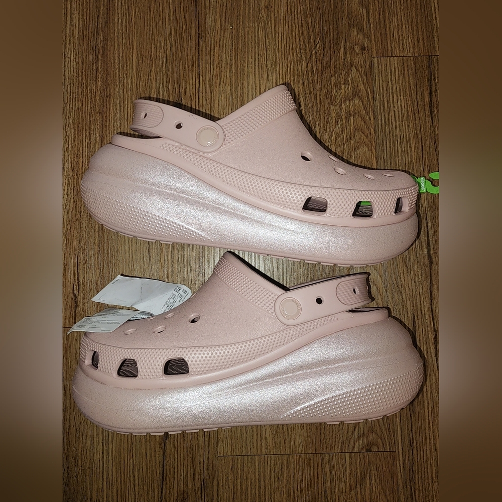 M8/W10 - New CROCS Crush Shimmer Slip On Platform Clogs Shoes Pink - Picture 5 of 9